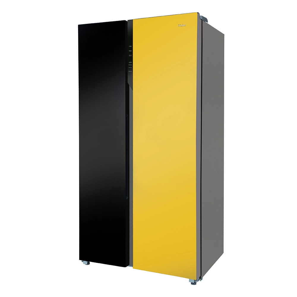 Haier Vogue Series 602L , Black Yello w Glass Finish 2 Door Side by side Convertible Refrigerator HRS-682KYG